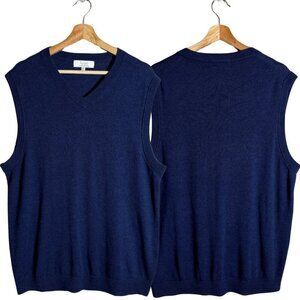 Turnbury 100% Merino Wool Sweater Vest Pullover Men's Large Navy Dad Golf NWOT
